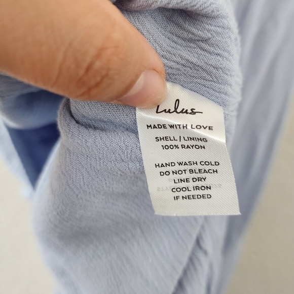 Lulus Stay Sunny Light Blue Faux Wrap Tie Midi Dress Sleeveless Overlap Skirt L - Picture 10 of 11